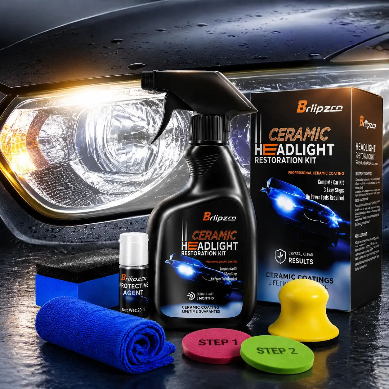 Professional-Grade Car Headlight Cleaner & Restoration Kit, Fog & Haze Remover for Automotive Washing & Maintenance