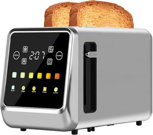 Touch Screen Toaster 2 Slice, Bagel Toaster with LCD Display, Stainless Steel Smart Digital Toasters with Single Slot Toasting,Memory Function Kitchen Appliances Multifunction