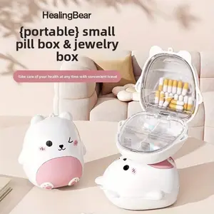 Mini Travel Portable Sealed Five-Compartment Box, Cute Bear Design, Modern Style, Universal Use, Healthcare, Vitamin Organizer, Jewellery Storage Container