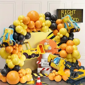104pcs Latex Balloons, Excavator Theme Kids Party Arch Set, Boy Birthday Party Decor, Room Decoration, Scene Setup