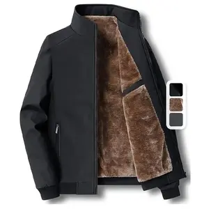 Men's Winter Stand Collar Zipper Flight Jacket - Casual Polyester Coat with Functional Pockets, Suitable for Everyday Use and Special Occasions, Full Zip Closure, Regular Fit  - Versatile Outerwear   jacket winter coat mens  winter  jacket working  jacket