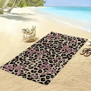 Leopard Print Bowknot Beach Towel, Super Absorbent Quick Dry Swimming Towel, Lightweight Soft Sand Blanket, Versatile, Ideal Beach Essential, Swim Towels, Travel Towels