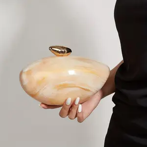 Elegant Marble Print Clutch with Magnetic Closure & Detachable Chain Strap  Stylish Vintage Evening Bag for Women in Beige & Golden Accents