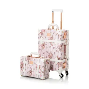 COTRUNKAGE Vintage Luggage Set for Women, Pink Floral 13&20inch, TSA Approved