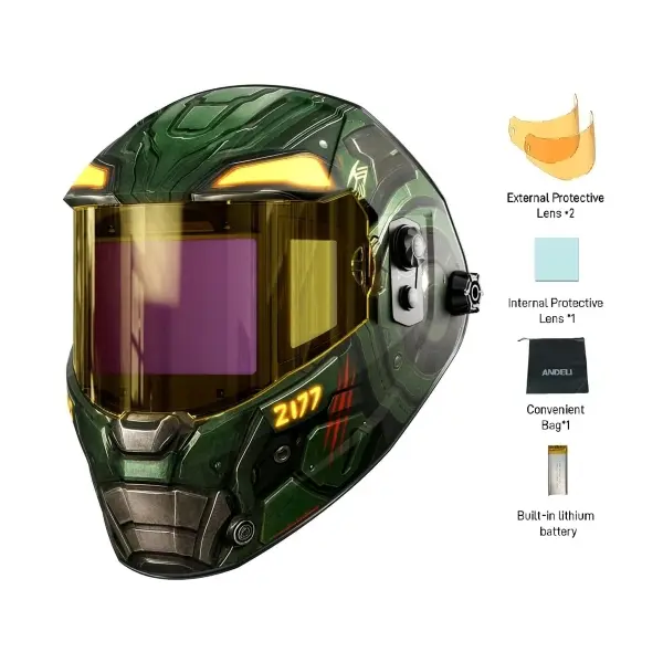 ANDELI True 180° Panoramic Auto-Dimming Welding Mask - Upgraded Optical Clarity, 4.53×3.23in Extra-Large View, Side-View Function, Solar-Rechargeable Battery, 560g Lightweight Weldingmask