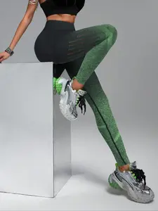 High Waist Stretchy Seamless Gradient Gym Workout Leggings, Tummy Control Butt Lifting Tight Fit Fitness Yoga Pants, Suitable for Sports Yoga Daily Wear