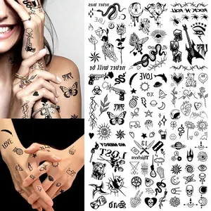 10pcs Waterproof Temporary Tattoo Sticker Dark Small Symbol Emoticon Flower Skull Body Art Arm Fake Tattoos Women Men Neck Hand
