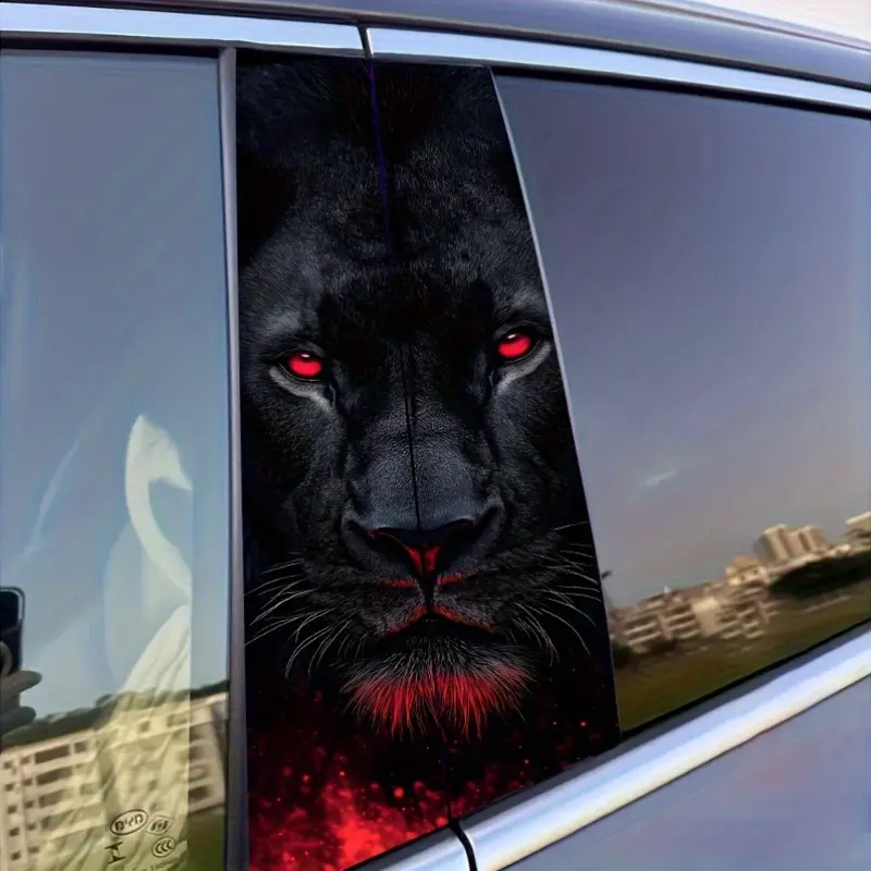 2 Animal Red Eye Black Background Car Stickers, Automotive Decals, Waterproof Self-Adhesive Scratch-Resistant Protective Stickers, Suitable for Vehicle B-pillars, High Gloss Glitter Glass and Metal Surfaces, DIY Car Doors