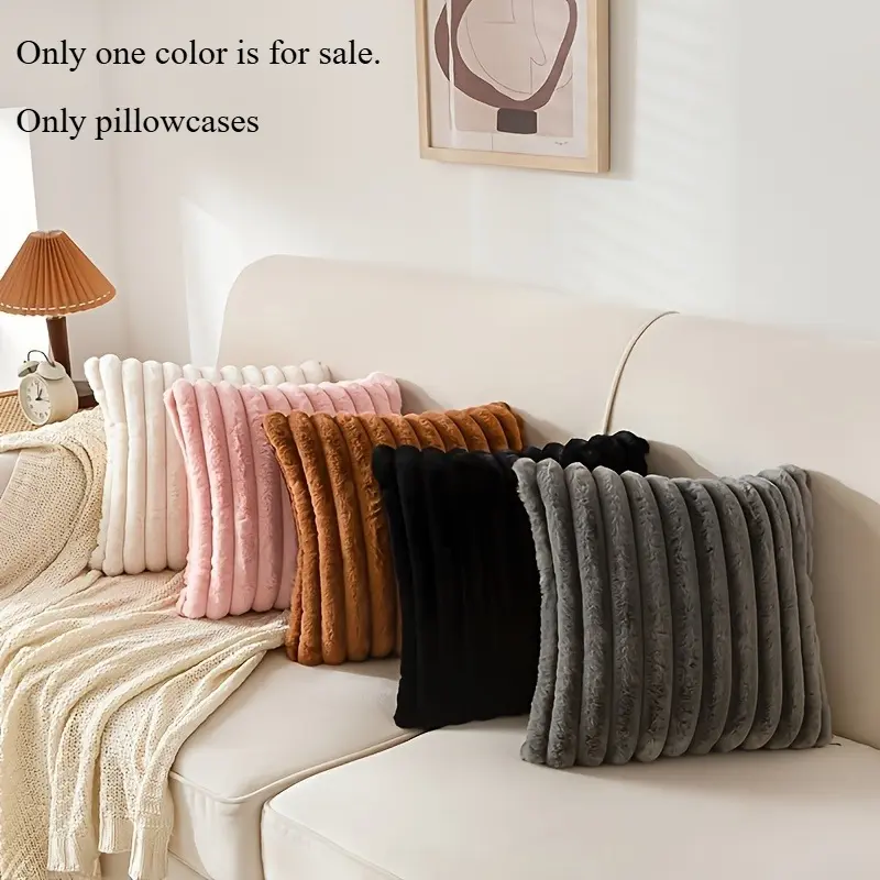 Faux Fur Throw Blanket Set - Luxurious Soft and Plush Striped Decorative Blanket Set, Suitable for Sofas, Couches, Living Rooms
