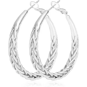Silver Hoop Earrings for Women Trendy Hypoallergenic 925 Sterling Silver Post Hoop Earrings Thick Twisted Large Silver Hoop Earrings 30/40/50MM
