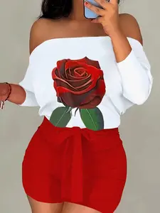 Women's Floral Print Off Shoulder Crop Top & Skinny Shorts Two-piece Set, Casual Fashion Top & Shorts for Daily Wear, Ladies Clothes for All Seasons, Clothing