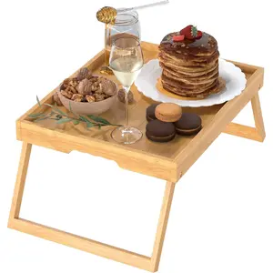 Bamboo Bed Tray Table with Foldable Legs, Breakfast in Bed Tray for Eating, Kitchen Serving Trays, Folding Table for Sofa, Beds, Eating, Working, Used As Laptop Desk Snack Trays, Bamboo