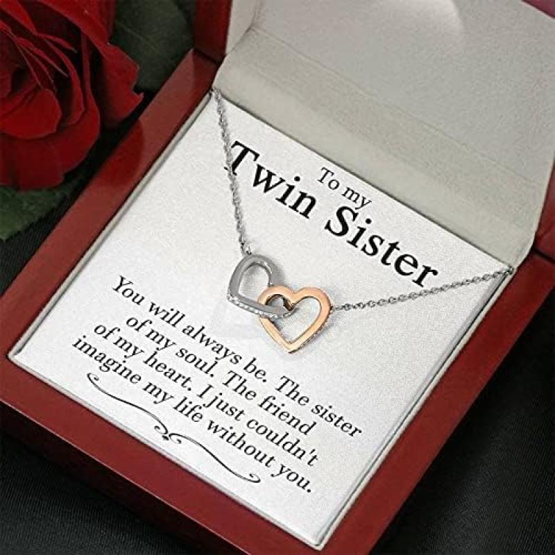 Valentine's Day Gifts for Twins Necklace, Gift for Sister, Birthday for Twin Sister, Best Friend Gift, Twin Sister Jewelry, Sister Gift, Interlocking Hearts Necklace You will always be. Necklace Jewelry With Meaningful Messages Card & Box