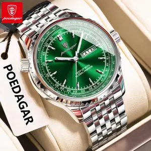 POEDAGAR Luxury Premium Men's Quartz Watch Stainless Steel Date Week Waterproof Night Light High Quality Men's Watch