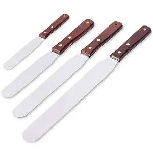 4PCS Wooden Handle Straight Cake Icing Spatula Set 4” 6” 8” 10” Professional Stainless Steel Cake Decorating Frosting Spatulas