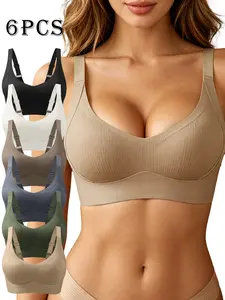 6 Pcs Push Up Padded seamless Bras for Womenswear,wide straps,with fixed cups, side breast coverage,Ultra-Soft support,  Comfortable Casual,everyday wear lingerie tiktokshopspringglowup
