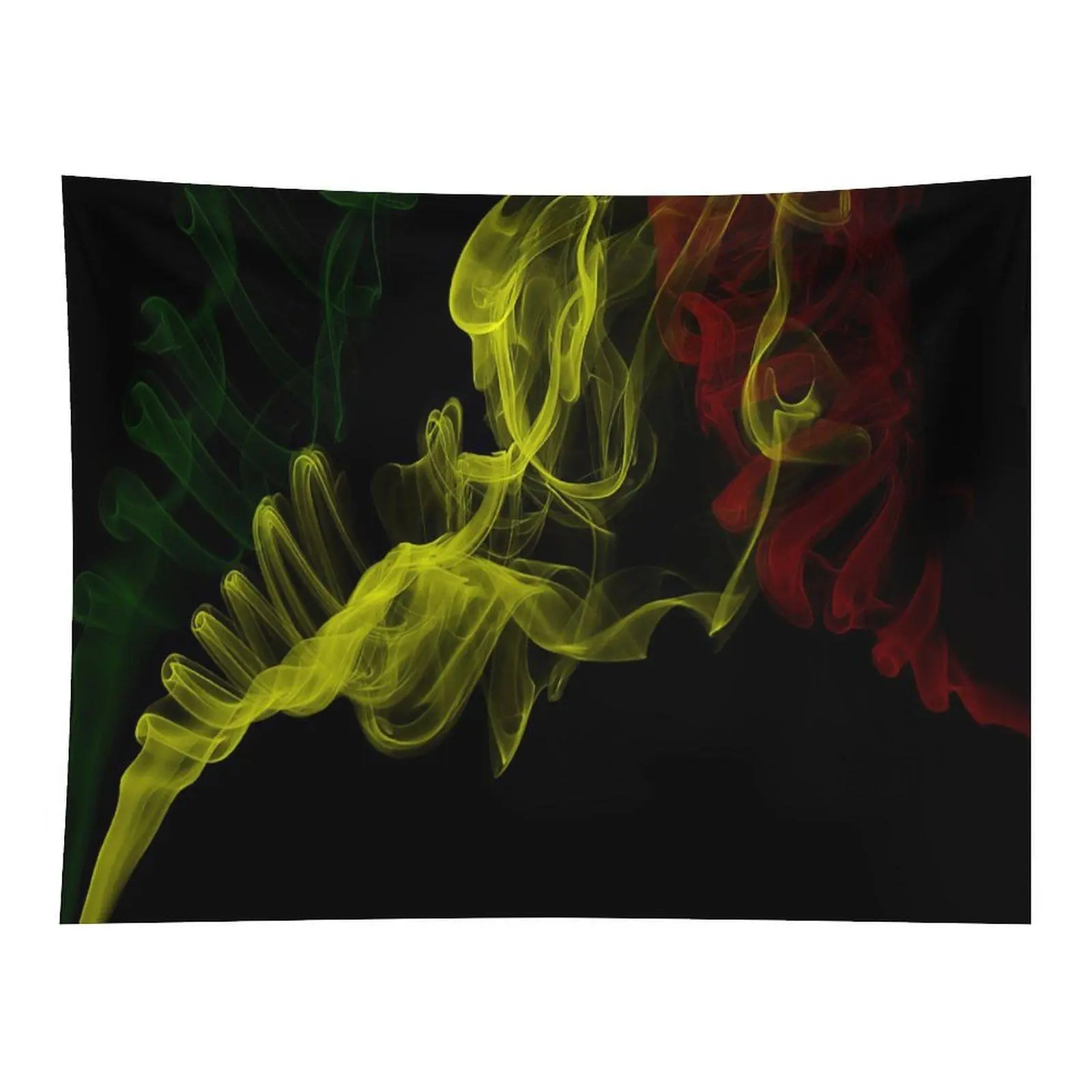 Rasta Color Smoke Abstract Wall Tapestry, Red Yellow Green Flowing Smoke Swirl on Black Background Modern Minimal Art for Living Space Wall Decor