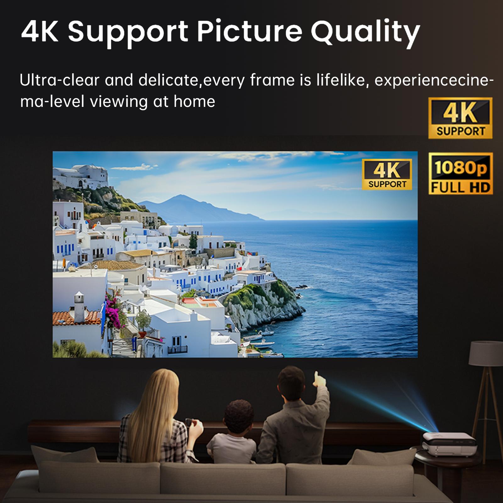 HAPPRUN Mini Projector GTV – Portable 1080P Supported 4K-Compatible Home Theater Projector with Bluetooth 5.1, Screen Mirroring, Ideal for Bedroom, Camping, Kids Videos, Works with iPhone, Android, HDMI, USB, and TV Sticks