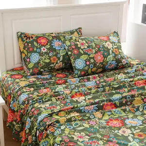 King Sheet - Floral Deep Pocket Ultra Brushed Microfiber with Up to 16" Mattresses - Wrinkle Free - 4(King,Dark Green Flower)