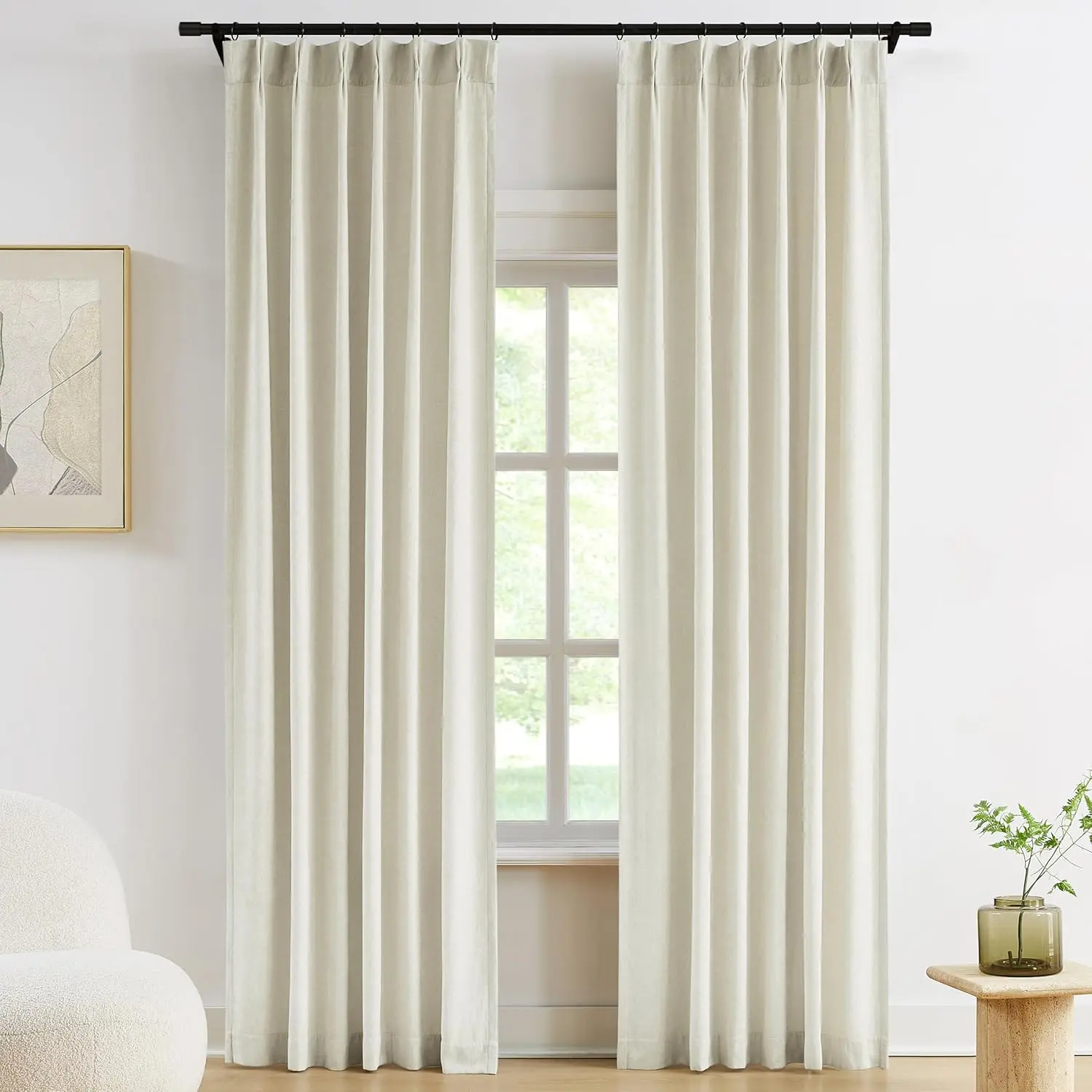 Beige Pinch Pleated Curtains  Chenille Light Filtering Window Curtain 108 inches for Living Room Bedroom Semi-Blackout Pinch Pleat Drapes with Hooks 2 Panels 36" Wx108L,