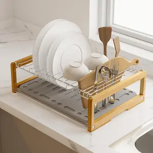 Stone Dish Drying Mat with Stainless Dish Rack, Absorbent Diatomaceous Earth Dish Drying Mat, Large Size Stone Drying Mat, Fast Drying Dish Racks for Counter
