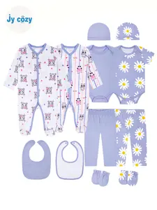 JY.COZY FOR BABY Girl Clothes Purple Cotton Bodysuits Sets 12 Pieces 2 Short-Sleeve Rompers 2 Pants 2 Hats 2 Gloves 2 Onesies 2 Bibs Casual Pajama New Born Clothes Comfort Infant Outfit Essentials