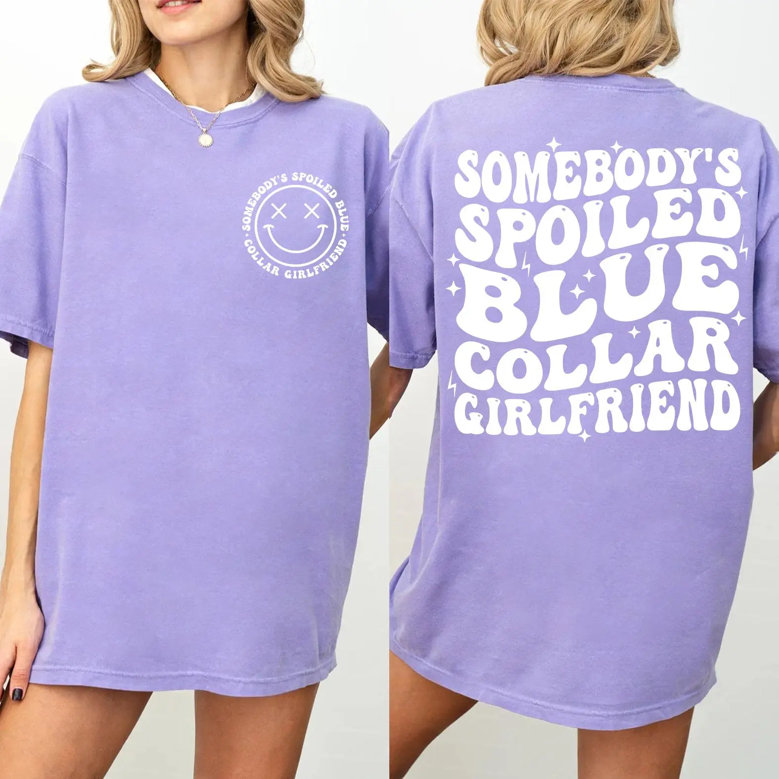 Comfort Colors Somebody’s Spoiled Blue Collar Girlfriend Shirt, Cool Girlfriend Graphic Tee