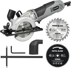710W Mini Saw, 5200RPM 6Amp Corded Compact Saw with 4-1/2" 24T TCT & 60T HSS Blade, Parallel Guide Ruler, Wrench, Vacuum Adapter, Max Cutting Depth 1-2/3"(90°) 1''(45°)