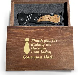 Premium Laser Engraved Folding Pocket Knife Wooden Handle and Gift Box, Foldable Camping Knife for Dad, Premium Laser Engraved Folding Pocket Knife Wooden Handle and Gift Box, Foldable Camping Knife for Dad,