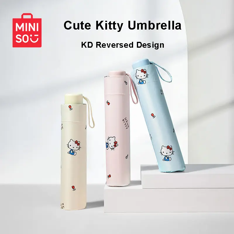 [back to school]MINISO Hello Kitty Foldable Sun Umbrella. Dual Purpose For Sunny And Rainy Days, Effective UV Blocking Coating, Portable Compact Size For Summer Outdoor Trips. Lovely Cartoon Parasol And Practical Daily Accessory For Girls