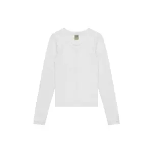 Women's Cotton Long Sleeve T-Shirt - Minimalist Basic Casual Baby-Friendly White Jill Clothes, Essential Tshirt for Daily Wear