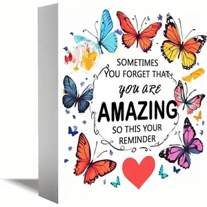 You Are Amazing Butterfly logo .Wooden Box Sign motivational office accessory, natural wood finish, durable construction - perfect for home or office decor, desk decoration 5x5inch