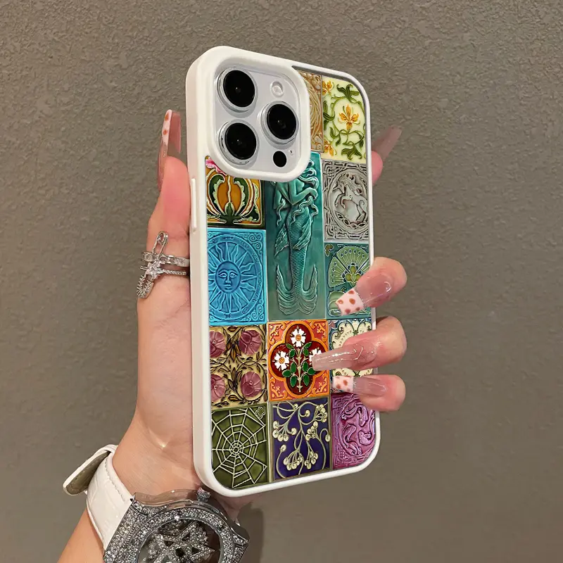 Magnetic Stylish Case for iPhone 17 16 E Pro Max 15 Plus 14 13 12 11 XS XR, Mermaid Tile Collage Aesthetic | Shockproof, Silicone, Lightweight, Girly, and Scratch Resistant Protection