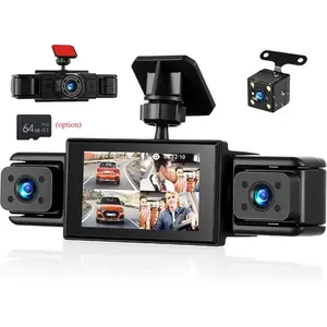 4 Channel Dash Cam 360° View,1080P Front and Rear Inside,Left Right Dash Camera for Cars,3" IPS Screen Dash Camera with IR Night Vision,Loop Recording,G-Sensor,Parking Assistance,24H Parking Monitor,64G TF Card (option)