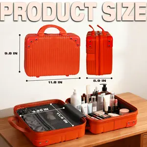 Portable Hard Shell Makeup Travel Case – Mini Carry-On Cosmetic Organizer with Elastic Straps, Durable ABS Vanity Bag