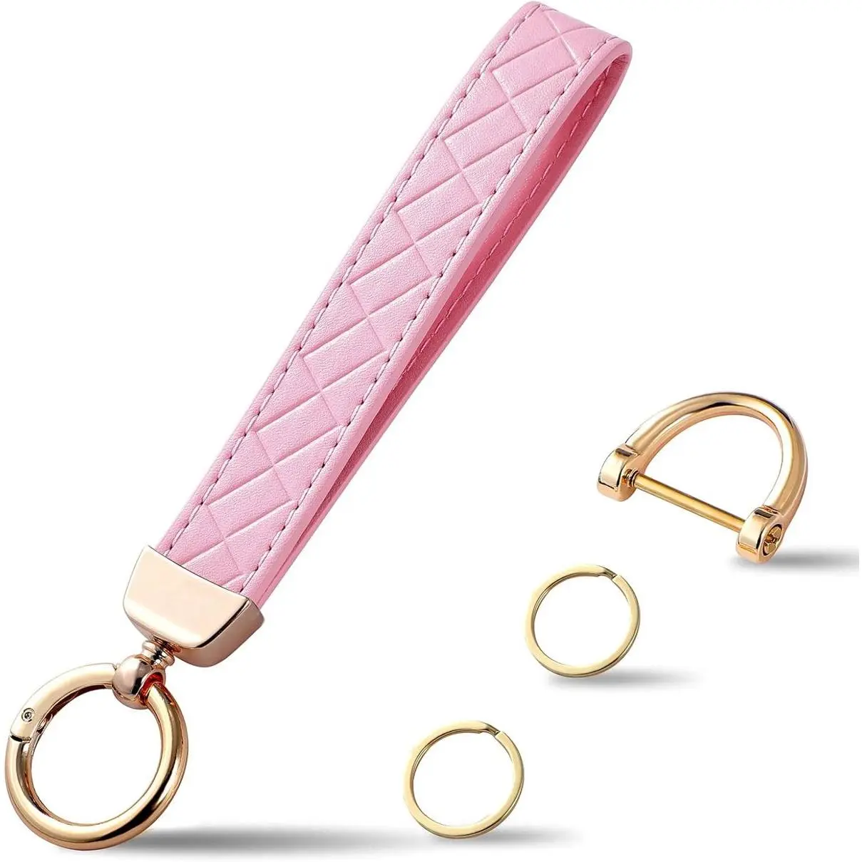 Leather Wristlet Keychain, Car Key Chain Holder with 2 Key Ring and Anti-Lost D Ring, Key Fob Wristband for Women