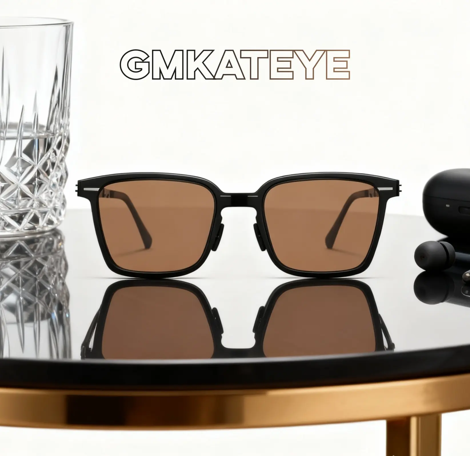 GMKATEYE Unisex Pocket-Sized Folding Square Sunglasses, Matte Black Alloy Frame, Tac Polarized Brown Uv400 Lenses, Portable Folding Sunglasses, Ideal for Driving, Fishing, And Outdoor Leisure Activities