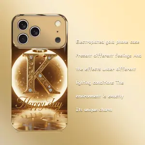 Moonlight Crown Letter K Pattern Electroplated Gold Texture Glass Phone Case Light Luxury High-end Feel Suitable for iPhone 16ProMax/17/12/13/14/15/16/SE4/XSMax/17/17Air/17ProMax