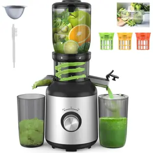 Cold Press Juicer, 4.3" Compact Space-Saving Design Juicer Machine with 3 Replaceable Filters, - & Ultra-Quiet Operation,  Easy to Clean,