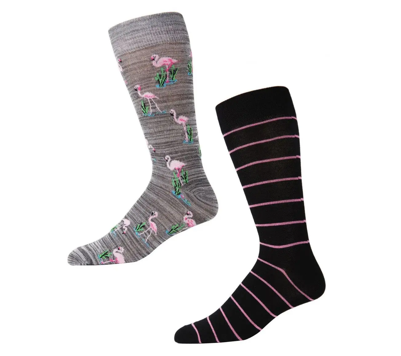 Memoi Men's Bamboo Blend Flamingo Crew Socks 2-Pack