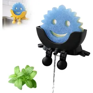 Cute Hanging Sponge Holder with Drainage, 3D Printed Funny Kitchen Sink Sponge Stand, Quick Drying Countertop Organizer, Compatible with Scrub Daddy, Hangable