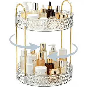 360? Rotating  Makeup Organizer, 2-Tier Large Capacity  Storage Rack for Bathroom Countertop & , for Skincare, Perfume & Beauty Essentials