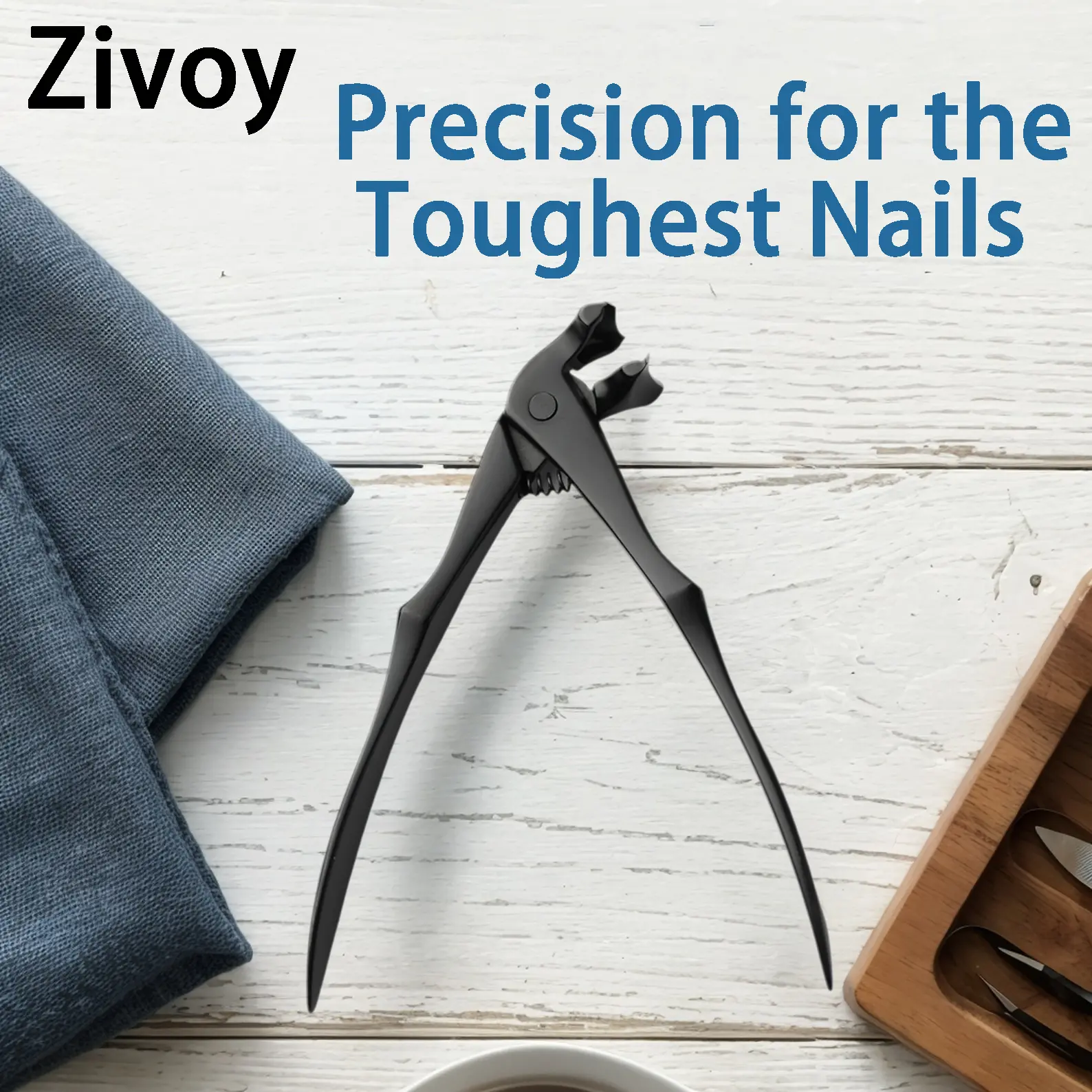 Zivoy Professional Bent Long Handle Toenail Clipper for Seniors – Cuts Thick/Hard Nails, Large Anti-Splash Stainless Steel Bent Head, Metal File, Ergonomic Long Handle, Matte Black. A Thoughtful Gift for Parents.