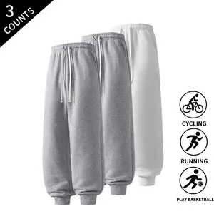 3-Pack Men Straight Leg Jogger Pants Elastic Drawstring Ankle Cuff Casual Street Trousers