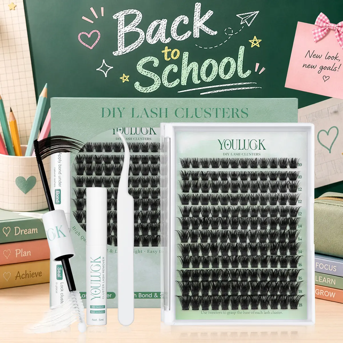 YOULUCK Popular Lash Clusters Kit with Glue Remover & Tweezer for Beginners Long-Lasting Fluffy Weightless Look Individual Eyelash Extensions Ultra-Thin Band Bond Makeup for Girls - Cosmetic, Diy Lash Kit,back to school