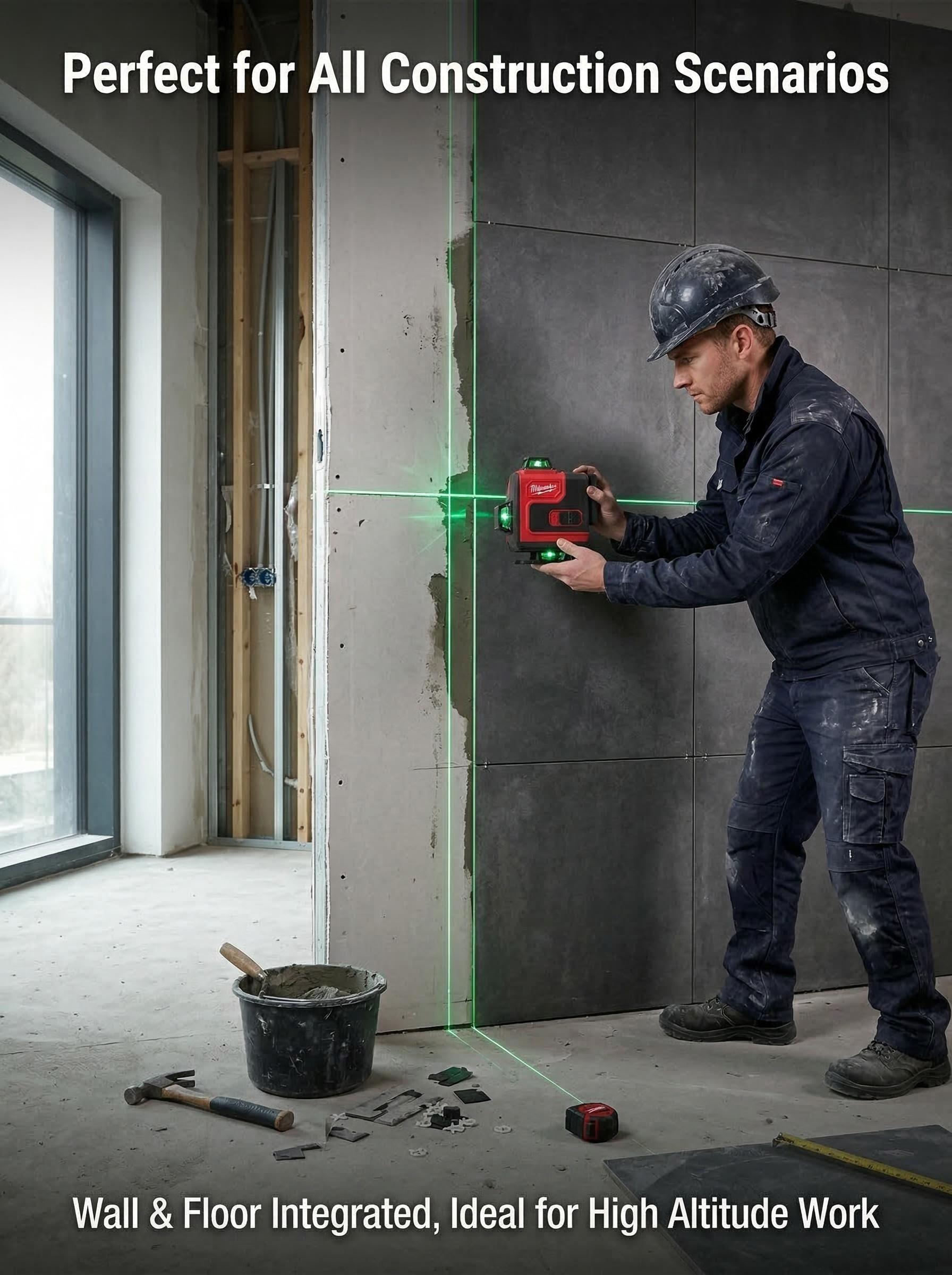 Milwaukee 16 Line Laser Level For Construction Layout And Interior Installation Measuring Tool ±0.3mm Accuracy Long Runtime Dual Power Supply