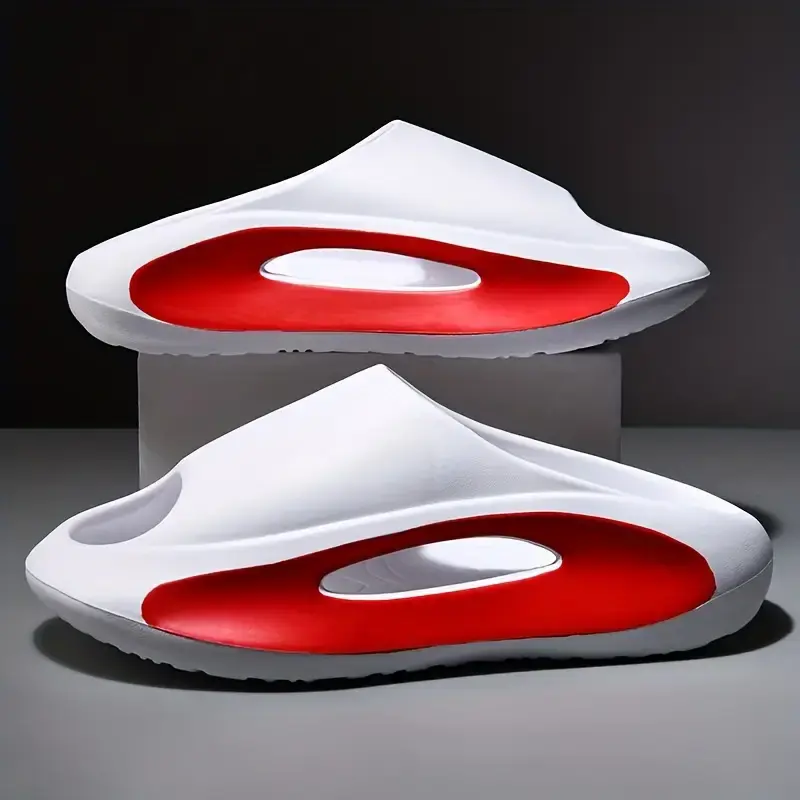 Men's Pillow Slide Slippers, Colorblock Open-Toe Sneaker Slides with a Thick Anti-Slip Sole, Lightweight Casual Walking Shoes for Indoor Home Use, Casual Sandals, Sneaker Slippers, Slip On, Indoor/Outdoor Wear, Footwear, Beach Activities, Beach‑To‑Home Us