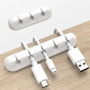 White Cable Clips - Cord Organizer for Desk, Car, Home, and Office, Includes 2 Packs of USB  Cable Holders with 5 and 3 Slots