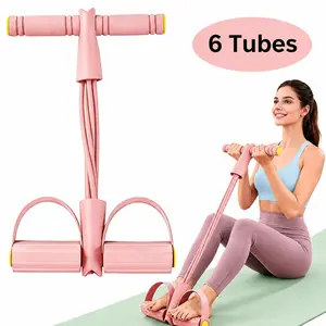 6-Tube Pedal Resistance Band with Handles, Natural Rubber Elastic Pull Rope for Home Gym, Arm, Sit-Up, Yoga and Abdominal Training