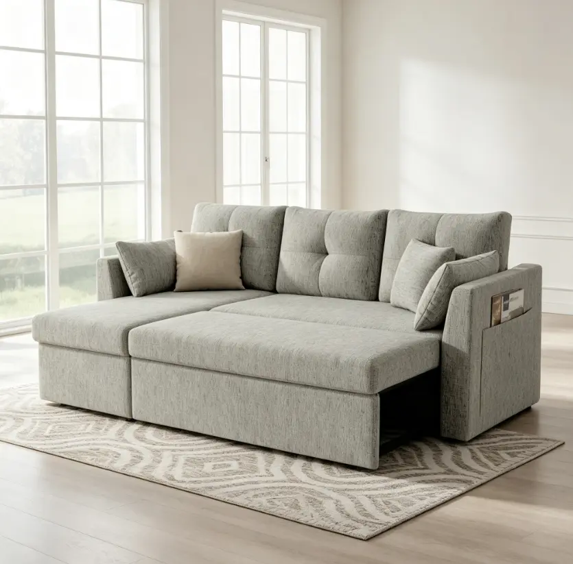 【2-3 Packages】 Oversized Sleeper Sofa Couch, 106 inch 2 in 1 Pullout Couch Bed with Double Storage Chaise, Sectional Sleeper Sofa Bed with Side Pocket for Living Room#daybed